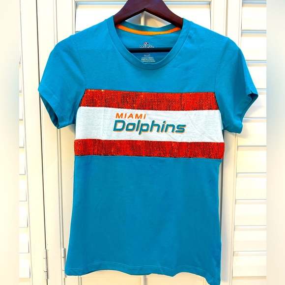 Miami Dolphins NEW w/o tags Bling Sequin Short Sleeve NFL GameDay Party wear - Picture 1 of 3